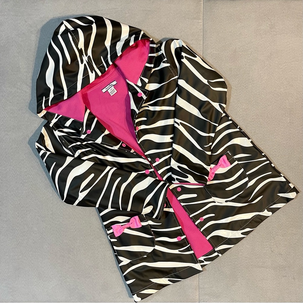 Girls Pink and Zebra with Bows Rain Coat Jacket 5/6